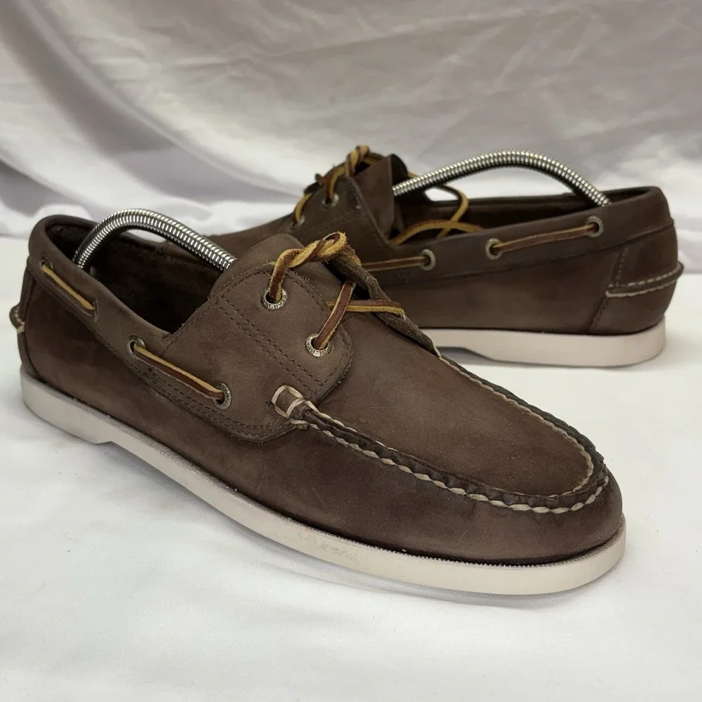 LL Bean Casco Bay Leather Boat Shoes Mens US 10.5 D Brown Moccasin Loafers